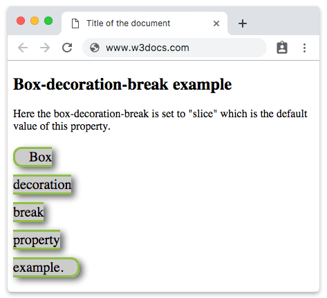Proprietà CSS box-decoration-break con il valore slice e ombra