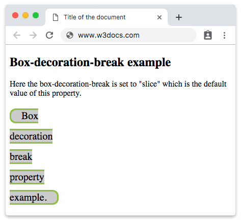 Proprietà CSS box-decoration-break con il valore slice