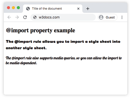 Due paragrafi stilizzati con Google Fonts importati tramite la regola CSS @import