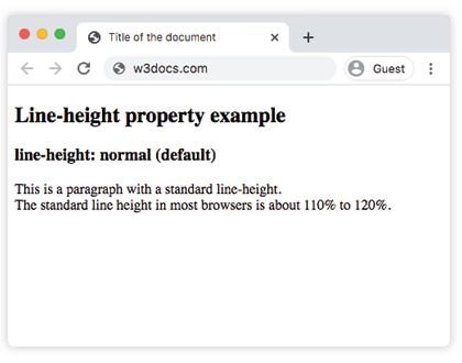 Paragrafo renderizzato con il valore normal predefinito di line-height in un browser